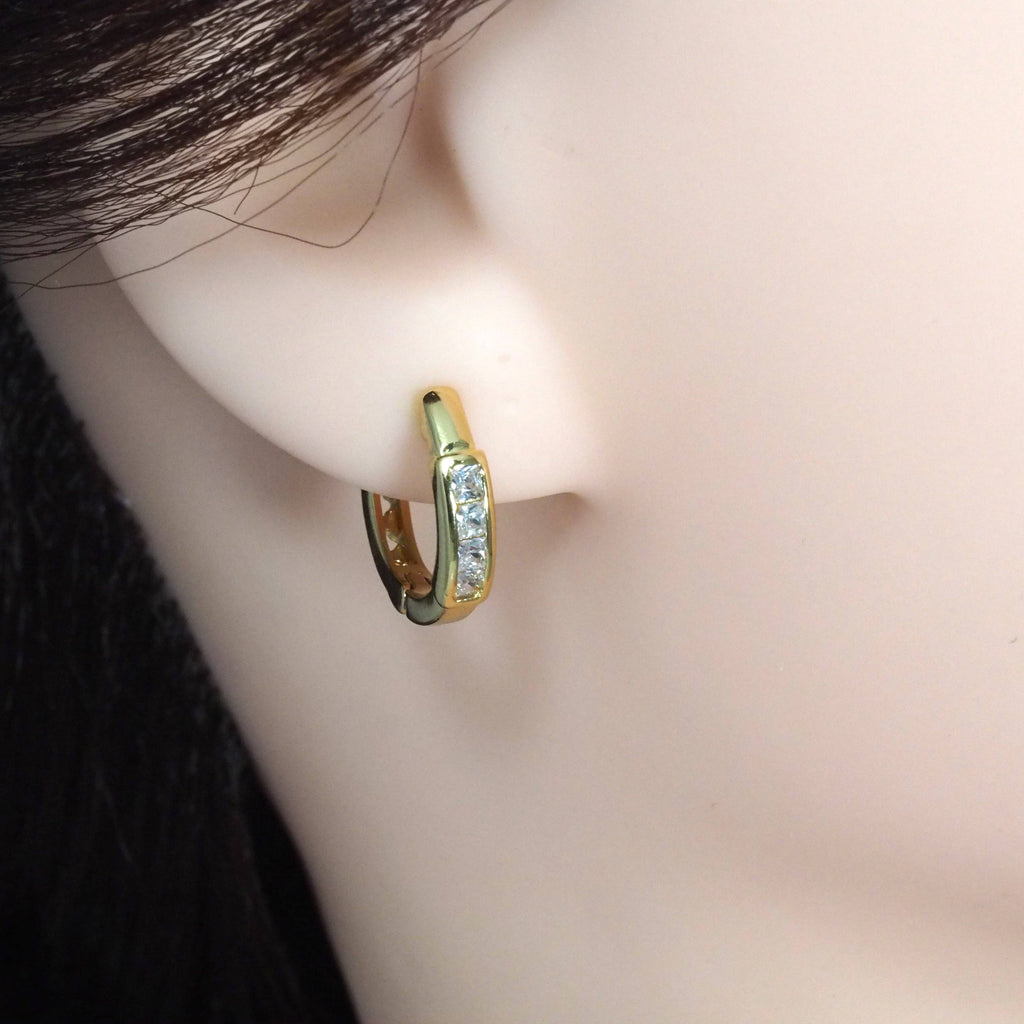 Gold CZ Round Hoop Earrings, Sku#Y776