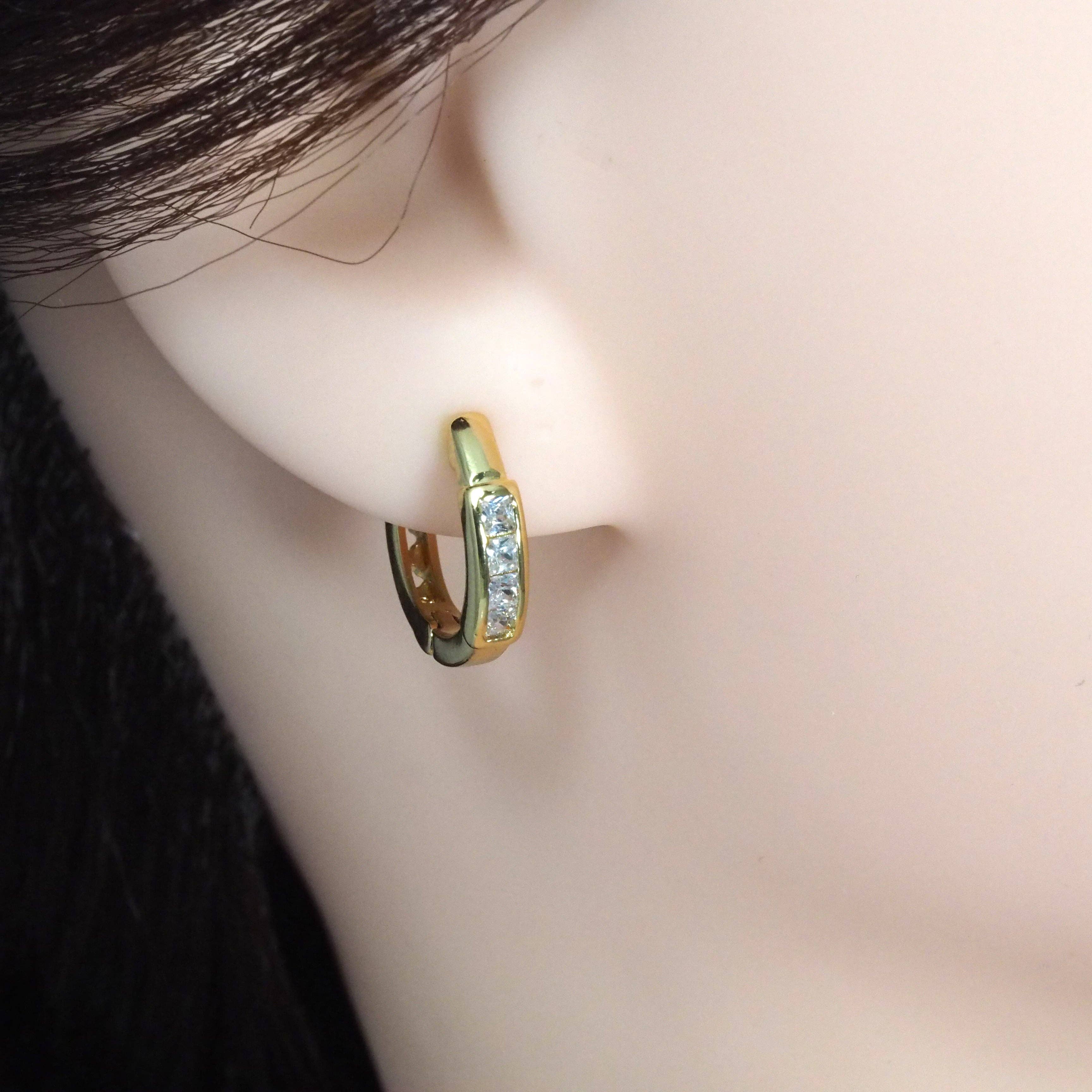 Gold CZ Round Hoop Earrings, Sku#Y776