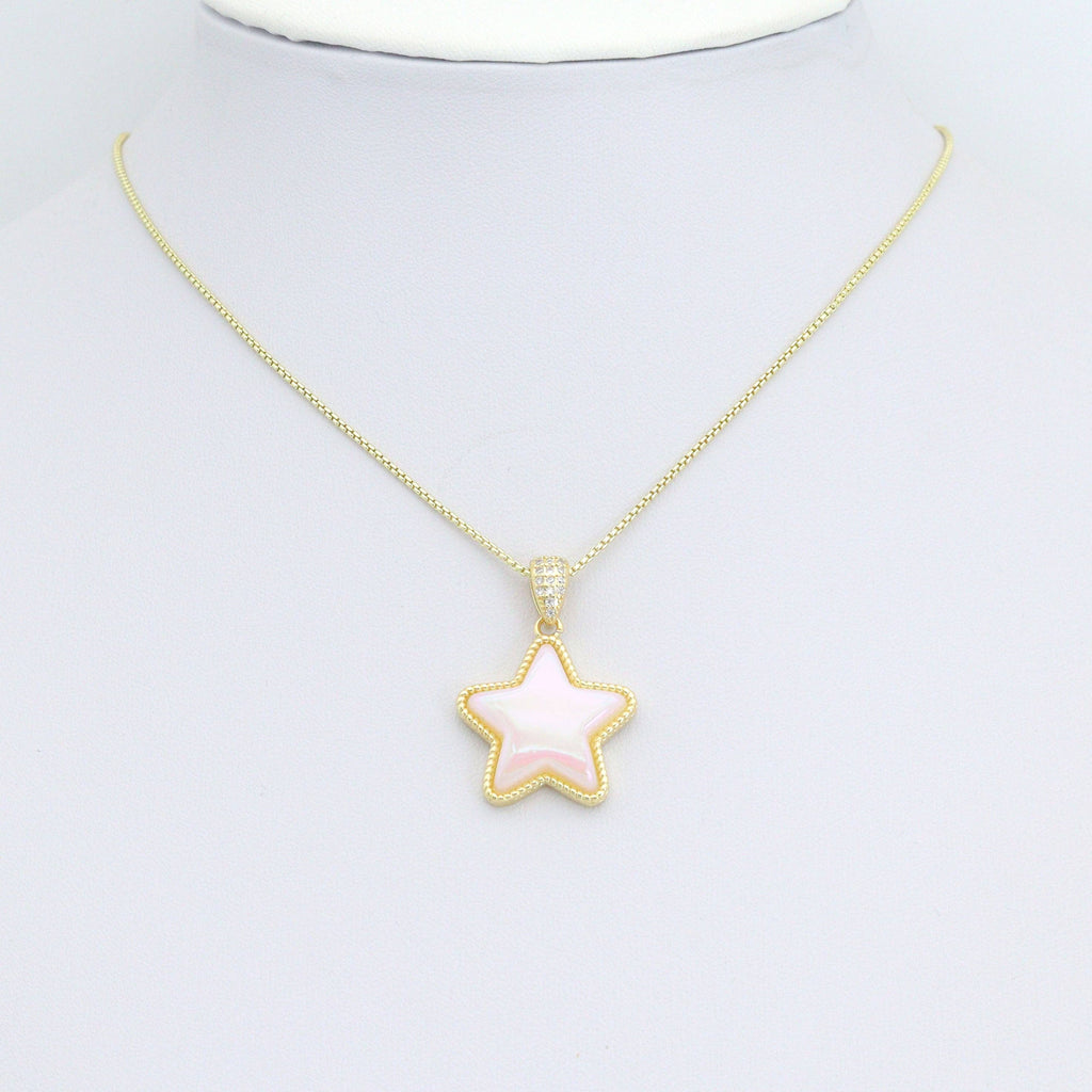 Gold iridescent White Pearl Star Charm Pendant,Sku#LD726