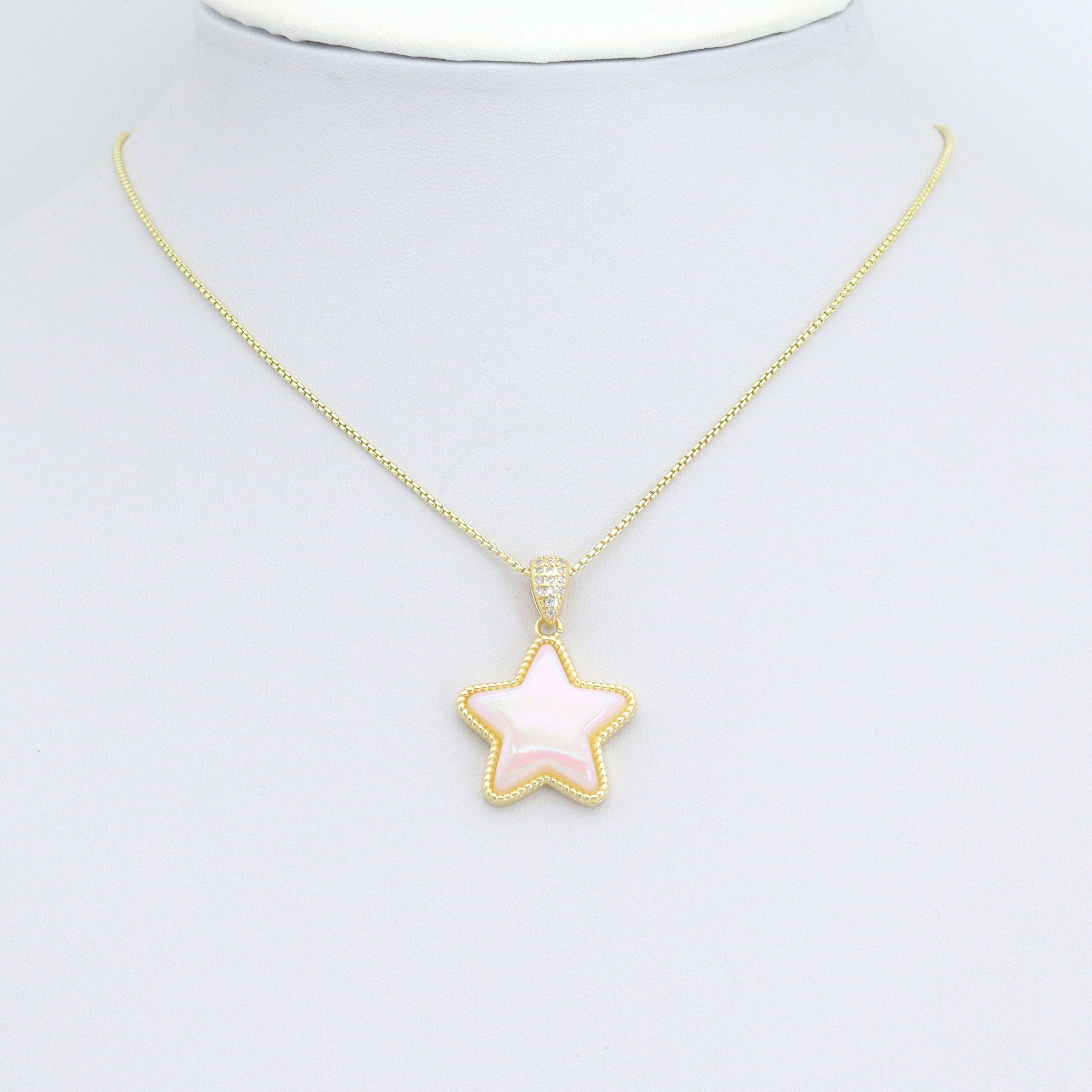 Gold iridescent White Pearl Star Charm Pendant,Sku#LD726
