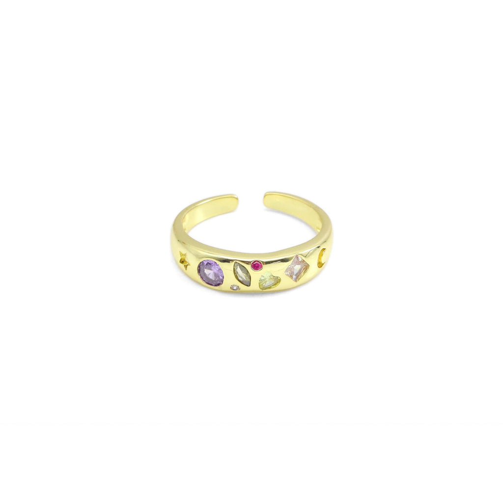 Gold Colorful CZ Round Adjustable Ring, Sku#Y907