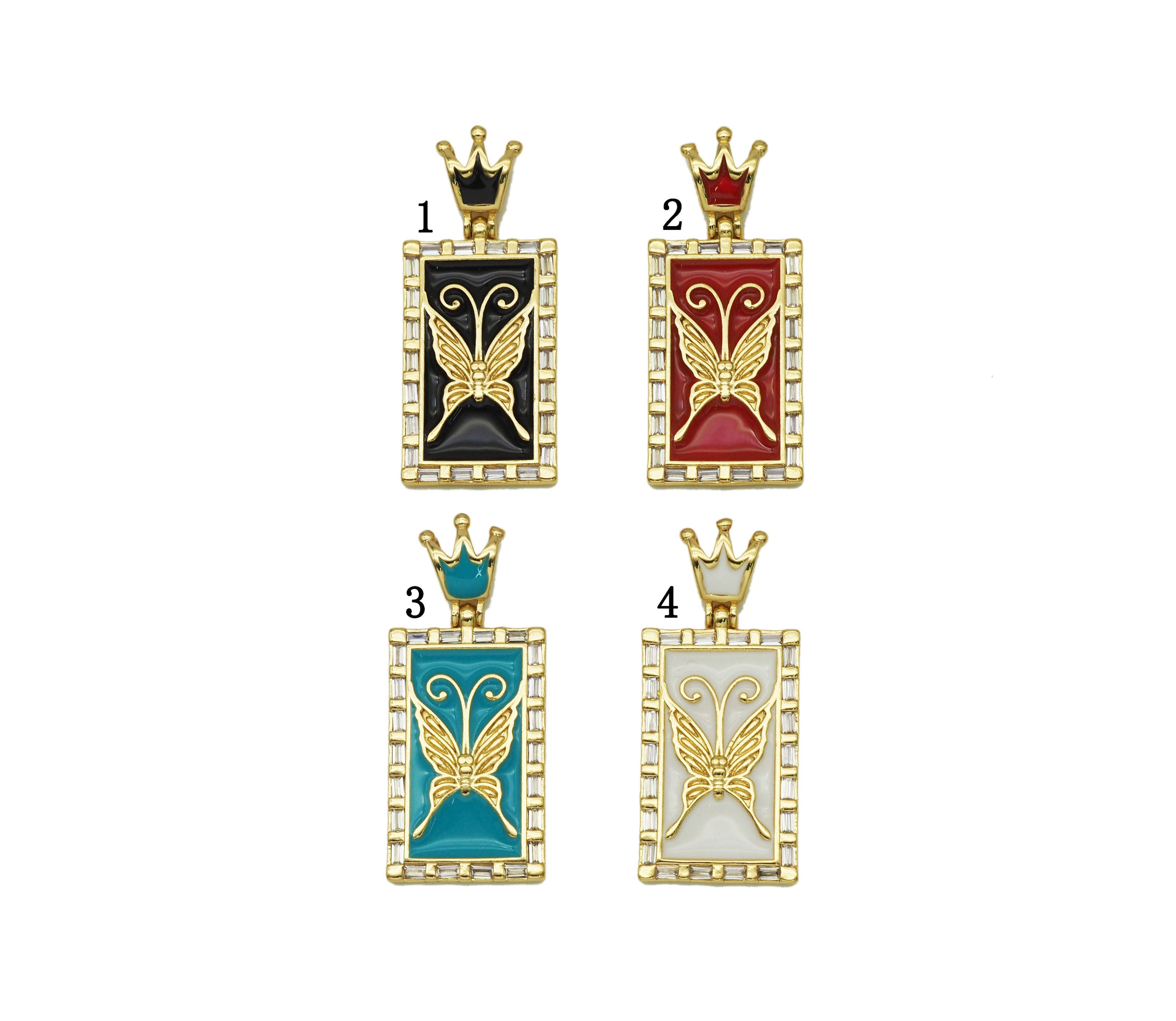 CZ Enamel Butterfly Pendant, Sku#JL78