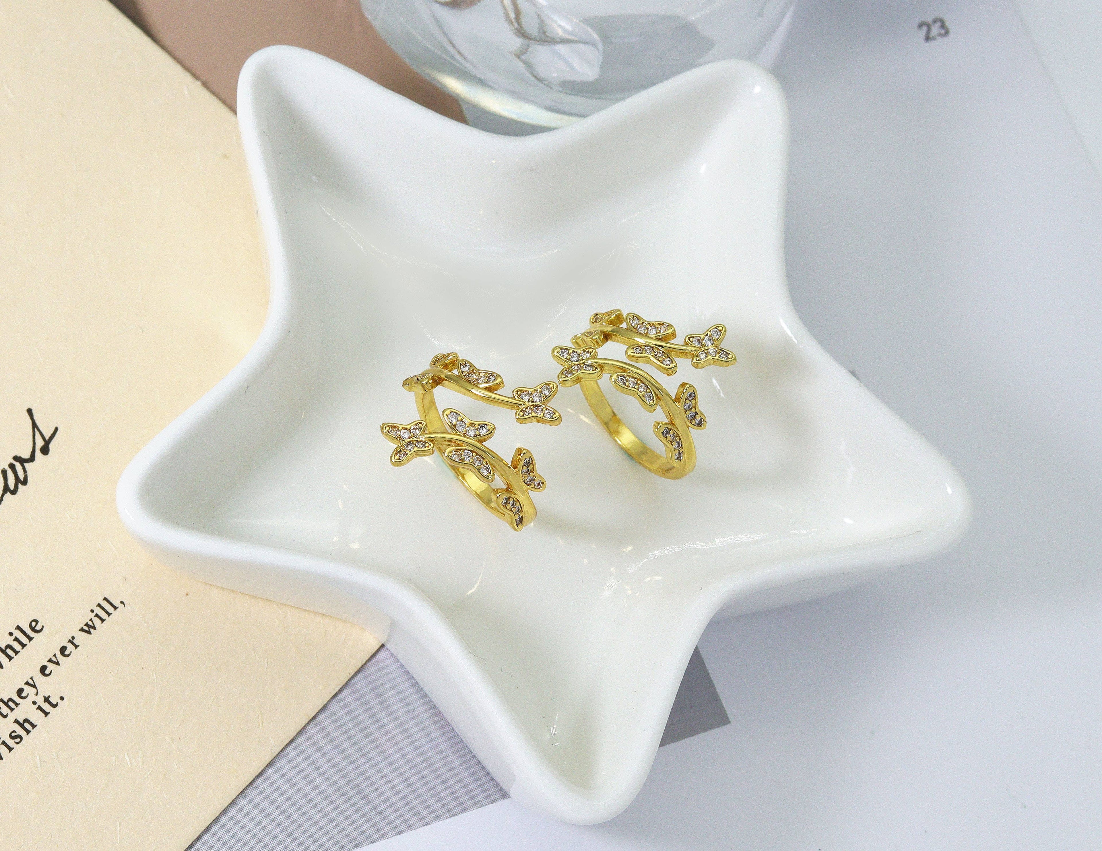 CZ Butterfly on Branch Adjustable Ring, Sku#JD31