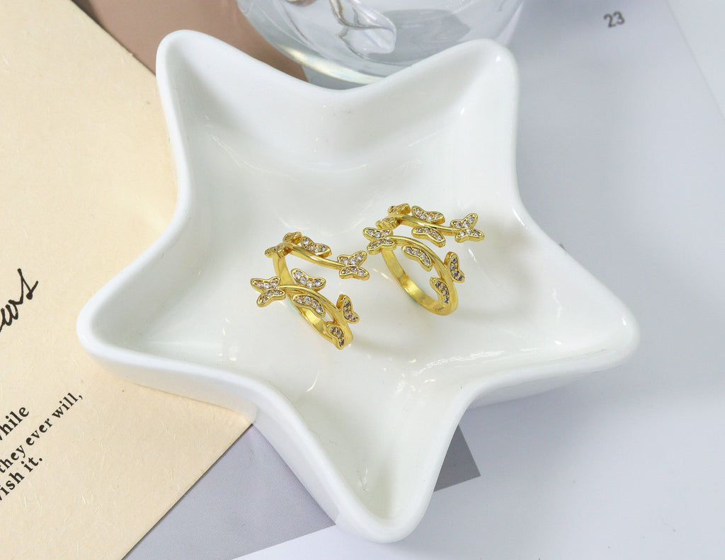 CZ Butterfly on Branch Adjustable Ring, Sku#JD31