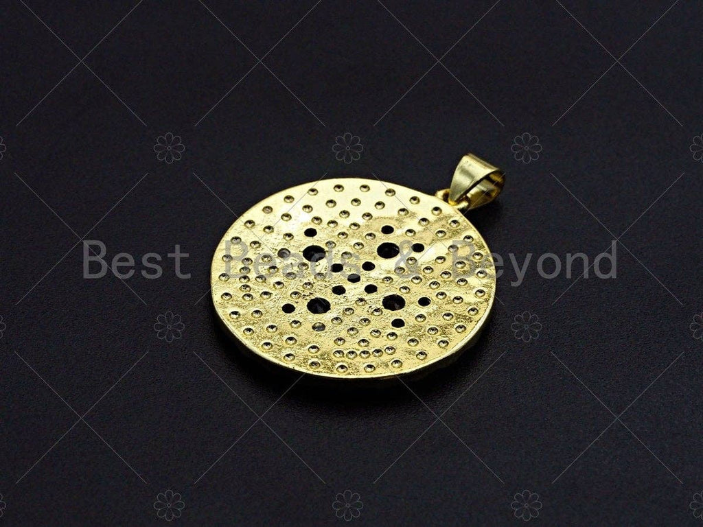 18K Gold Black CZ Cross On Round Coin Shape Pendant, Gold Coin Charm, Cross Pave Pendant, Men's Jewerly Findings, 25mm, Sku#LK61