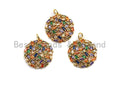 Colorful Baguette CZ Micro Pave Round Shaped Rose Flower Cluster Pendant, Cz Pave Bracelet Necklace Pendant in Gold Finish,21x23mm, sku#F909