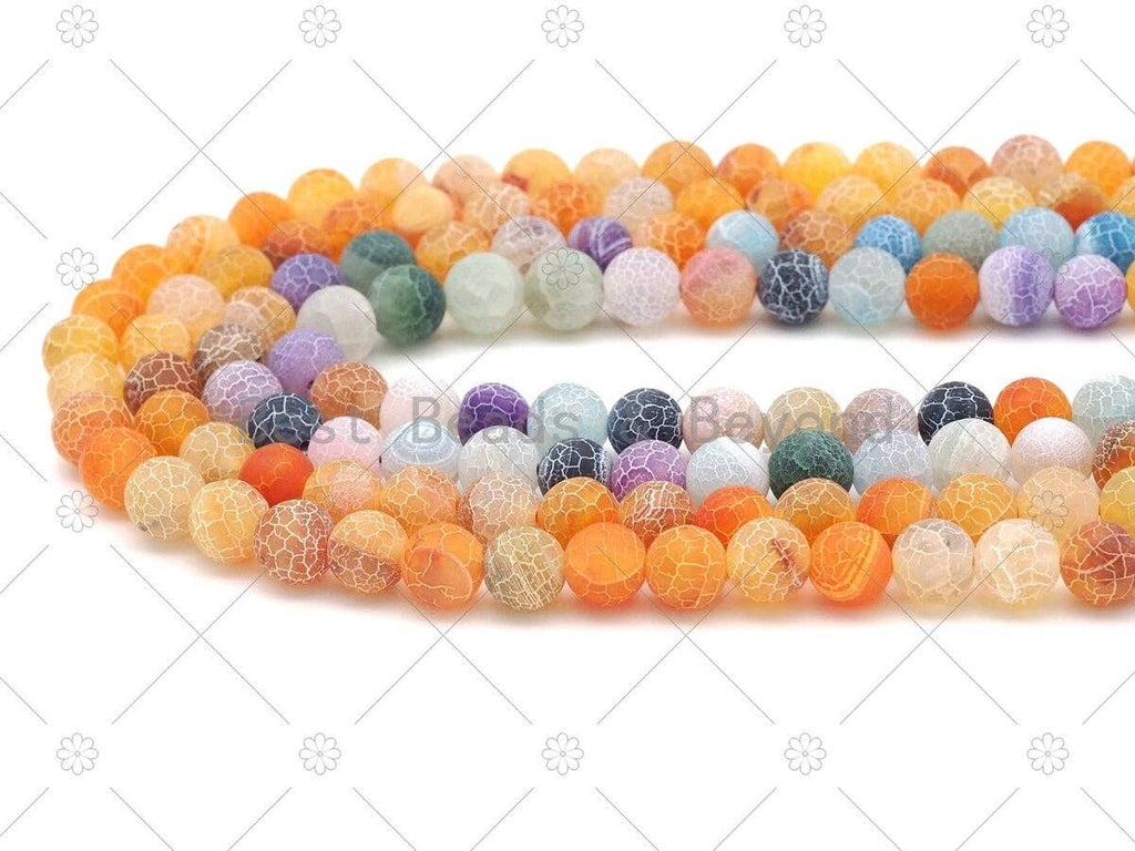 High Quality Natural Multicolor/Orange Frosted Matte Fire Agate, 6mm/8mm/10mm Round Smooth Agate, Cracked Agate, 15.5" Full Strand,Sku#U1175