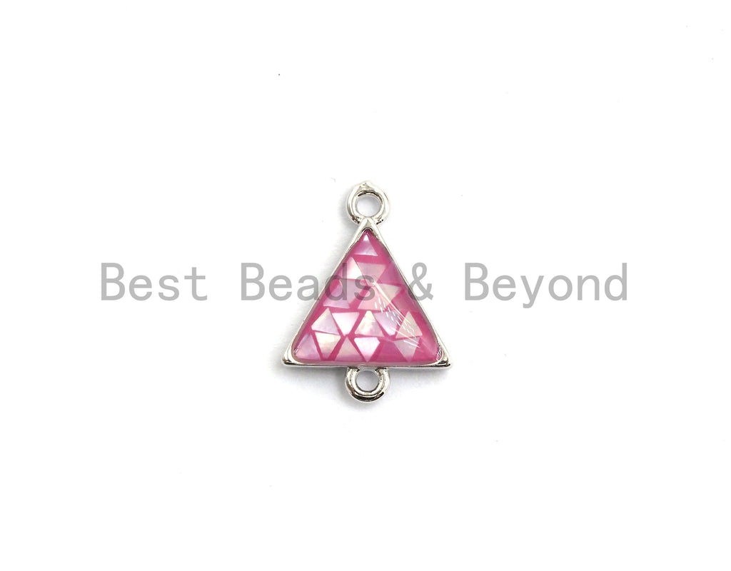 100% Natural Pink Shell Triangle Connector with Gold/Silver Finish, Fuchsia Pink Shell, Natural Shell for Jewelry Making, 11x14mm,SKU#Z270