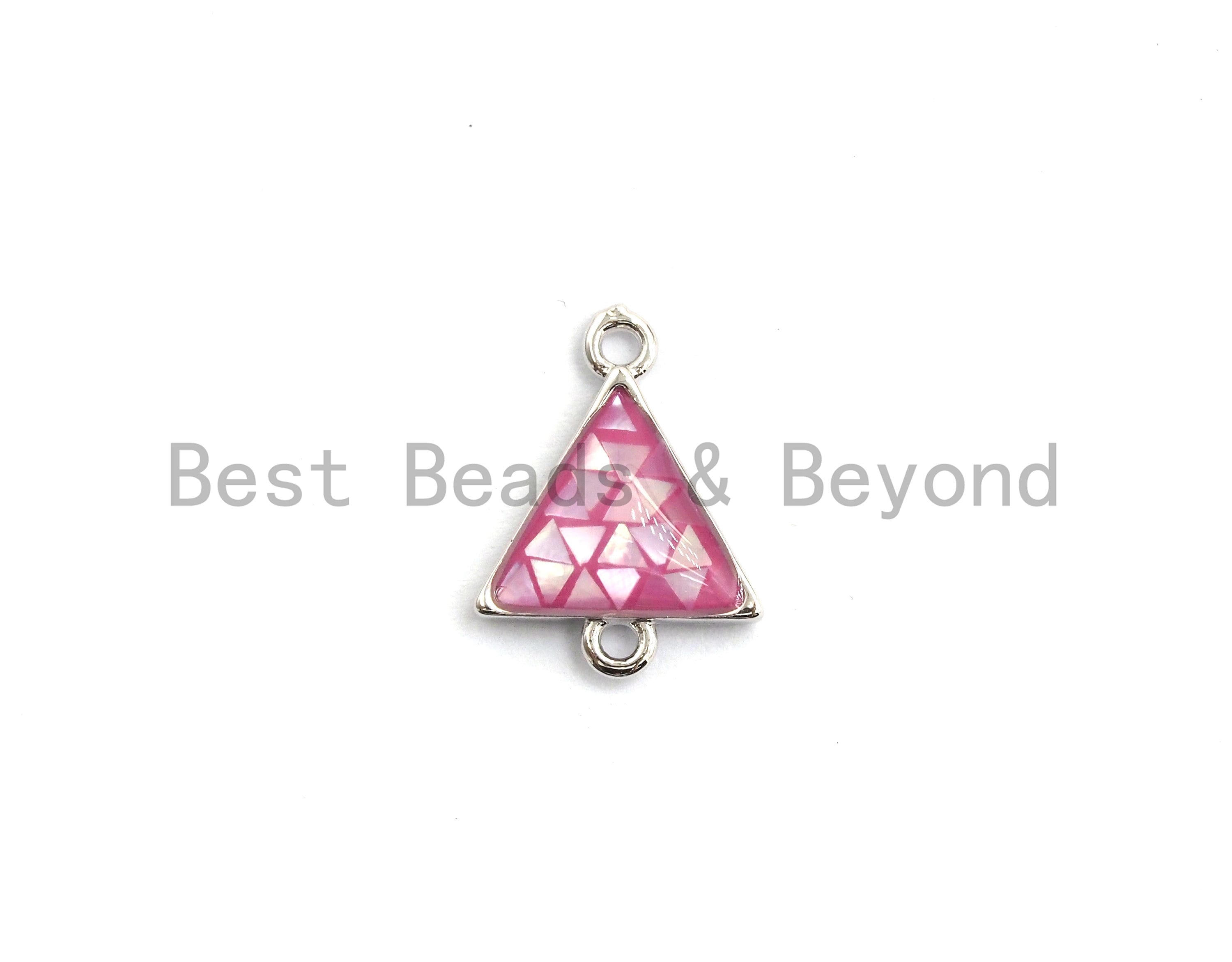 100% Natural Pink Shell Triangle Connector with Gold/Silver Finish, Fuchsia Pink Shell, Natural Shell for Jewelry Making, 11x14mm,SKU#Z270