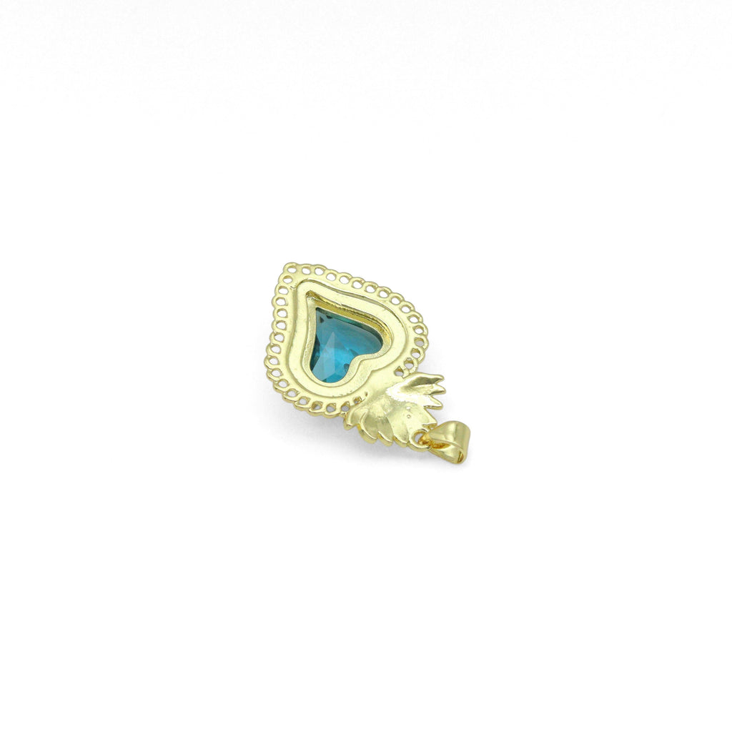 Big Crystal Gold Heart lotus flower Charm Pendant, Sku#LK1090