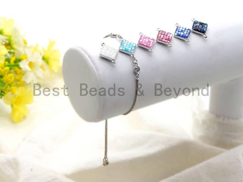 100% Natural Shell Pink Diamond Shape Connector, Gold/Silver Plated Pink Shell, Pink Shell Connector, Sea Shell Jewelry, 14x18mm,SKU#Z287