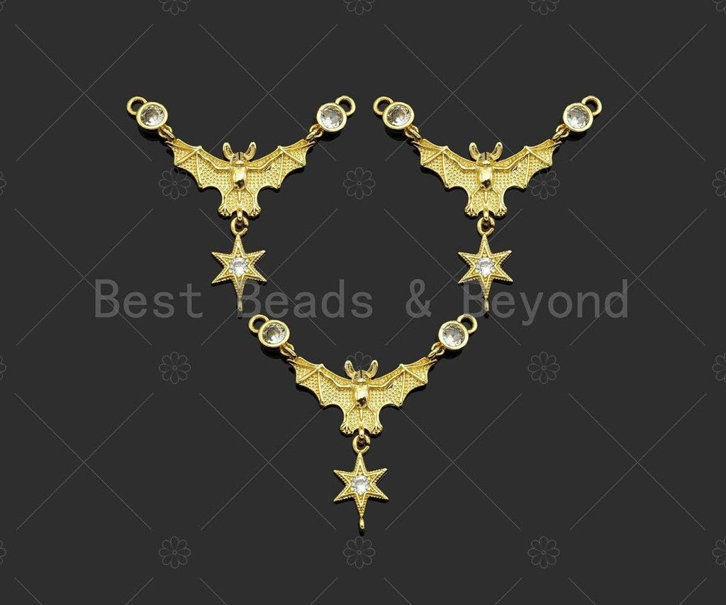 Gold Filled CZ Micro Pave Bat With North Star Shape Pendant,18K Gold Filled Bat Charm, Necklace Bracelet Charm Pendant, 42x31mm,Sku#Z1370