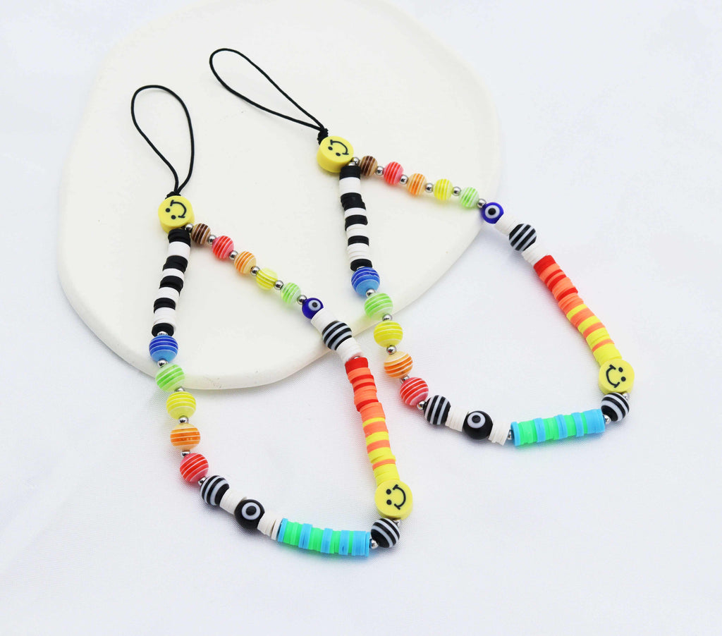 Happy Face Mixed color beads Phone Chain, Key Chain, sku#O110