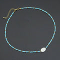 Turquoise Blue Gemstone with Pearl Necklace, sku#EF572