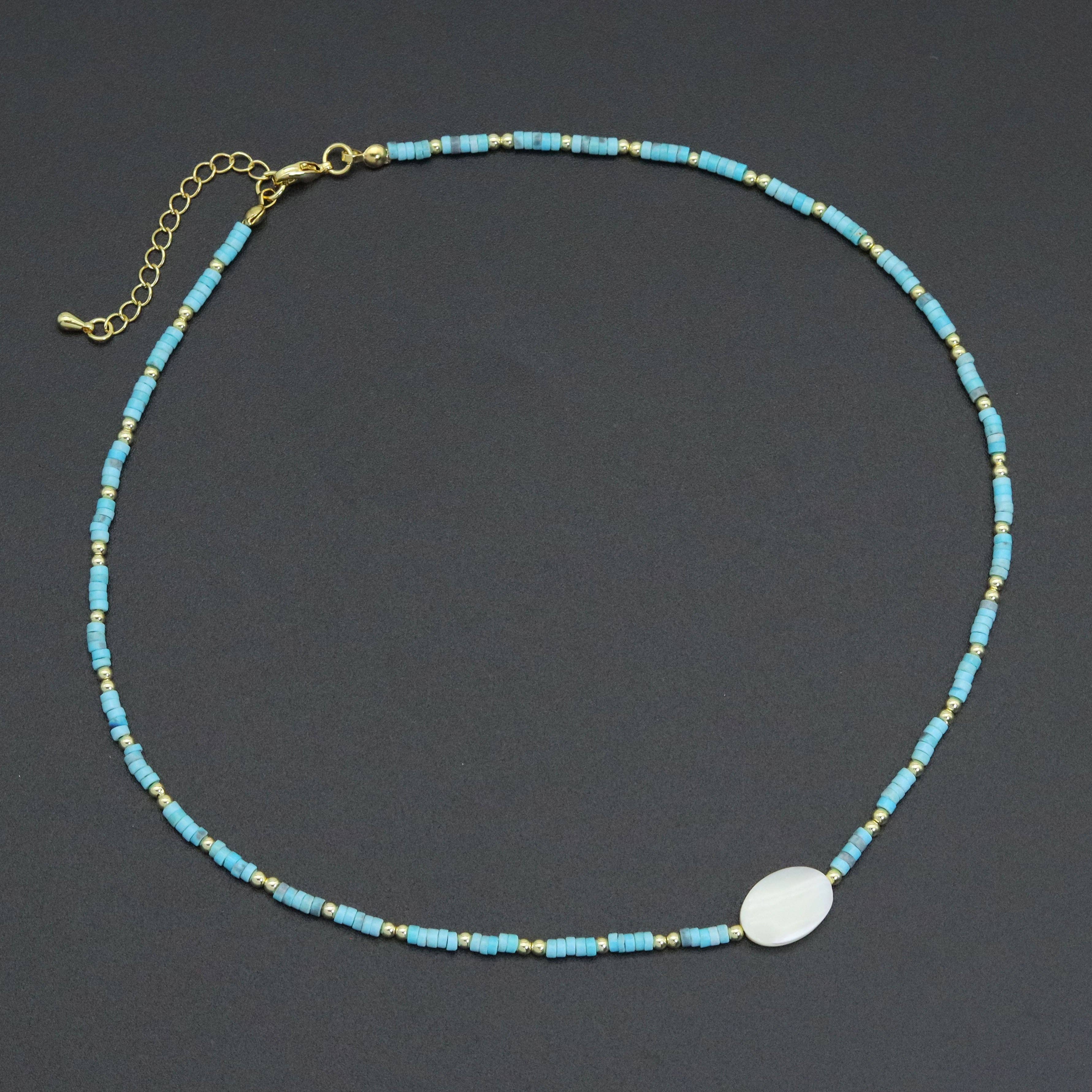 Turquoise Blue Gemstone with Pearl Necklace, sku#EF572