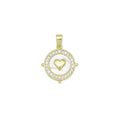Clear CZ Around Gold Heart On Round Coin Charm Pendant, Sku#LX758