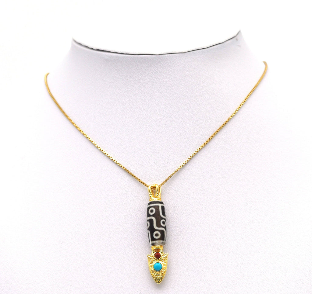 Gold Tibetan Agate with Arrow Head Pendant, Sku#EF122