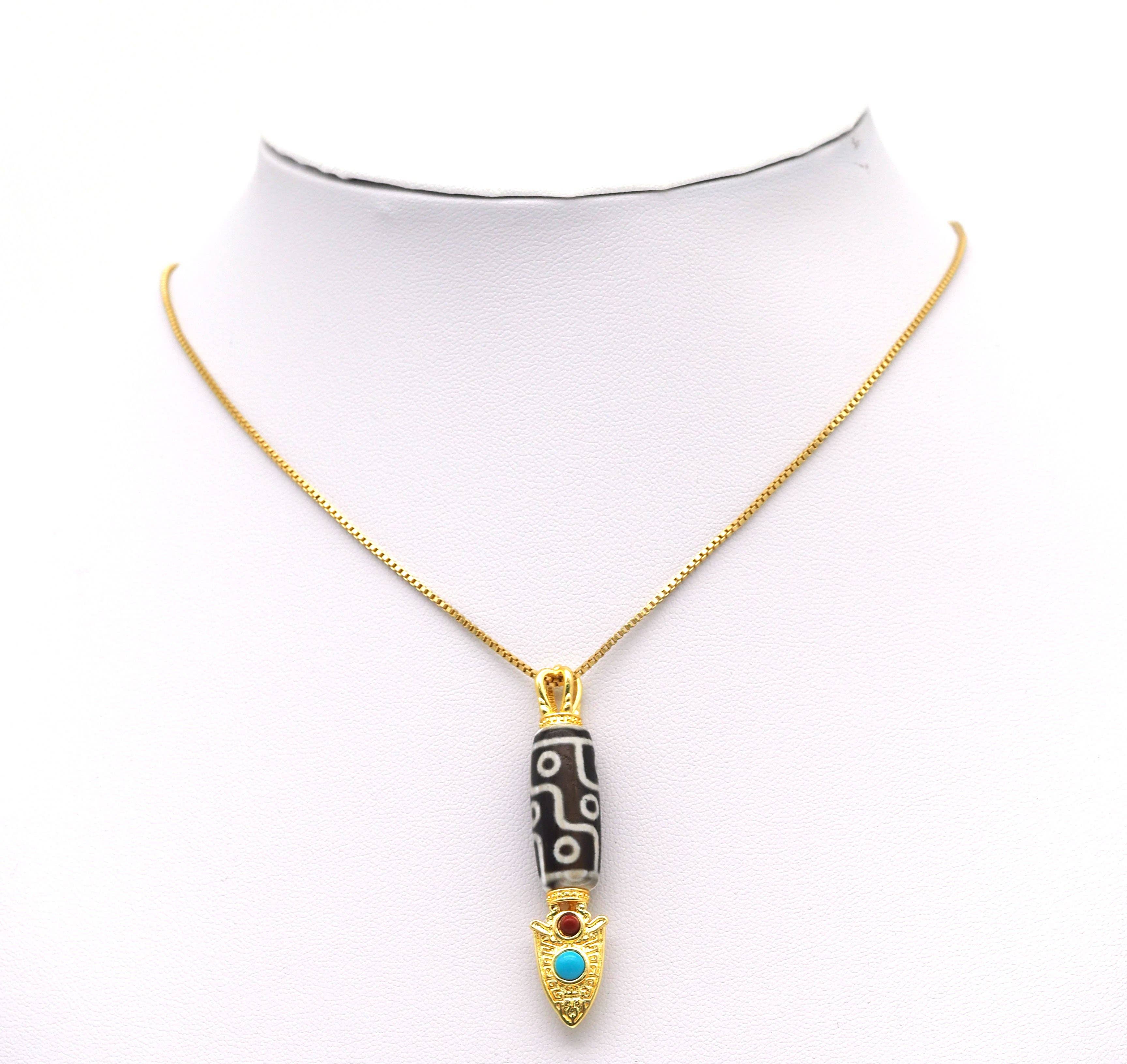 Gold Tibetan Agate with Arrow Head Pendant, Sku#EF122