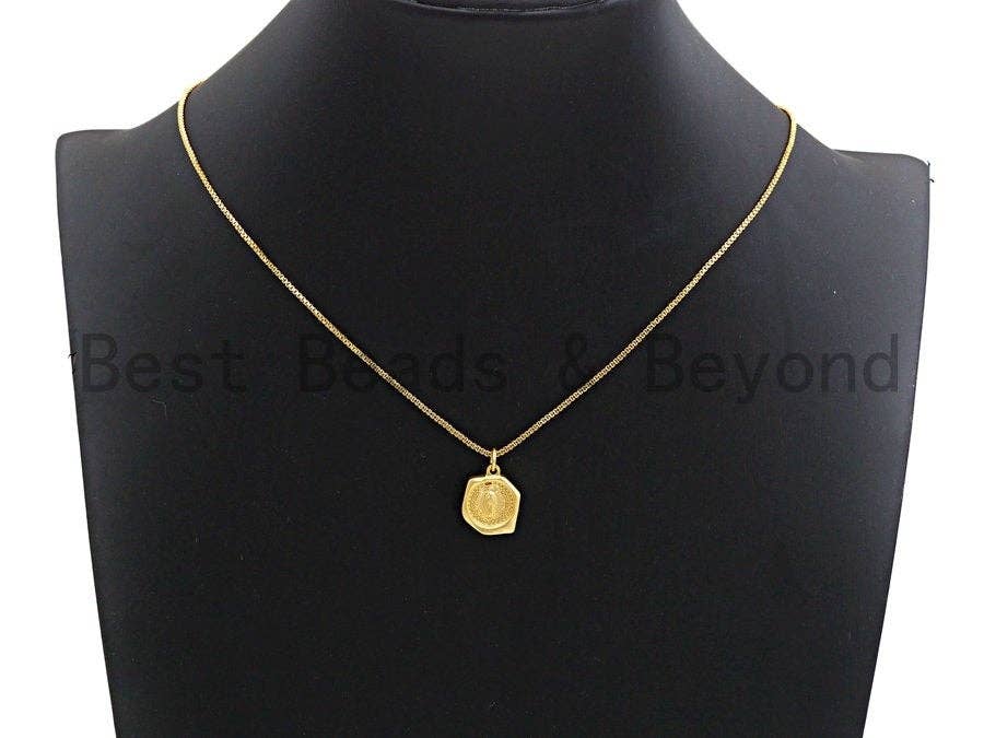 CZ Micro Pave Hexagon With Mary Pendant,Cubic Zirconia Hexagon Charm, Silver/Gold Pendant, Religious Jewelry, 13x16mm,sku#Y212