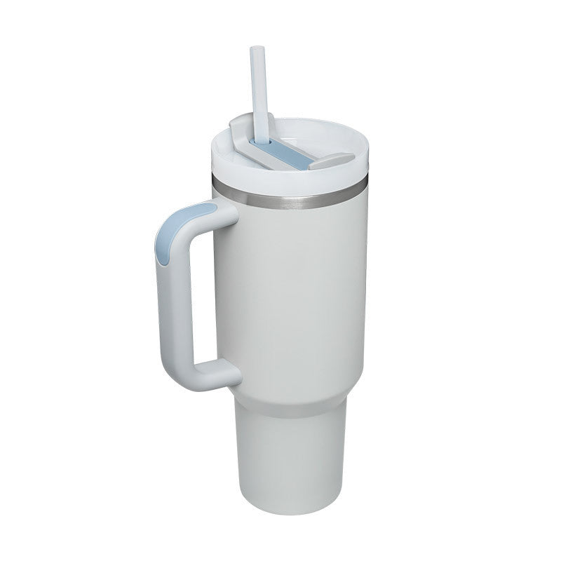Gobelet isotherme 1,2 L avec poignée et paille, en acier inoxydable, anti-déversement, tasse à café isotherme sous vide avec couvercle, mug conique, cadeaux pour la Saint-Valentin, convient pour la voiture, la salle de sport, le bureau, les voyages
