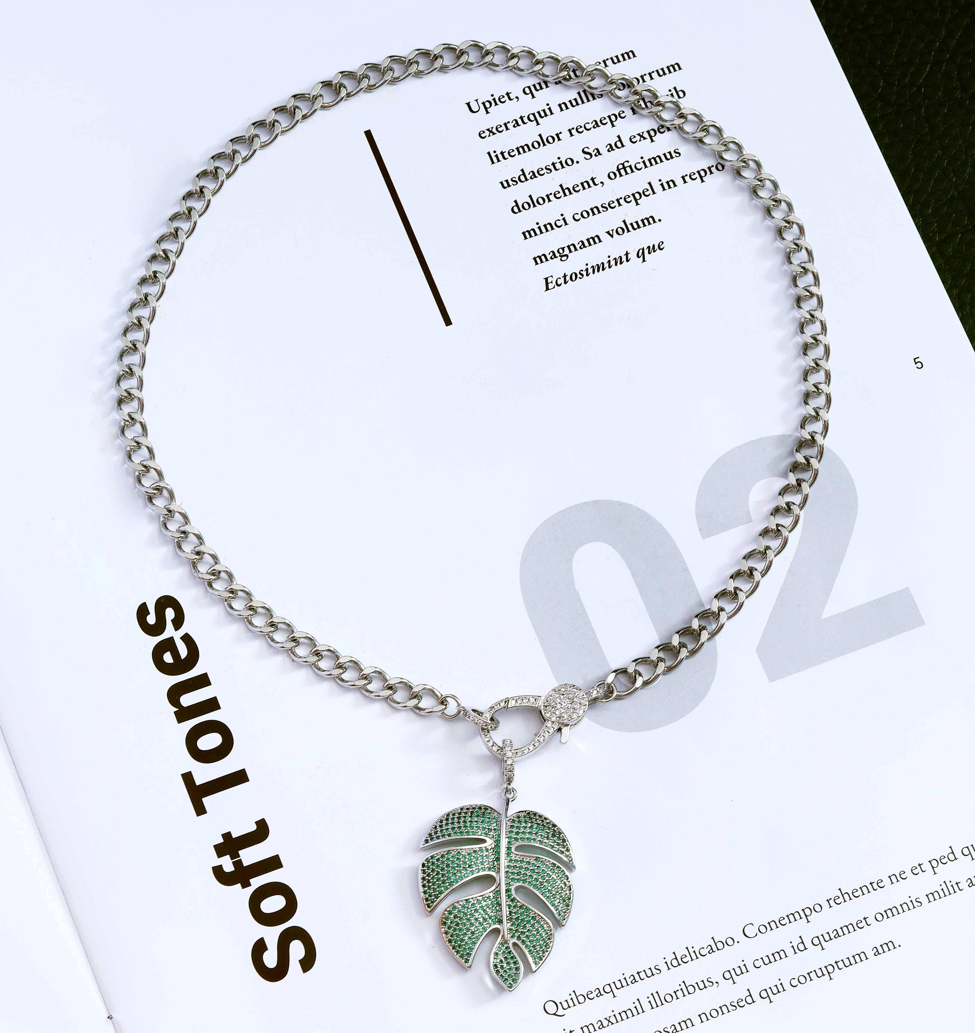 Collier Chaîne Cubaine Feuille, réf. CL08