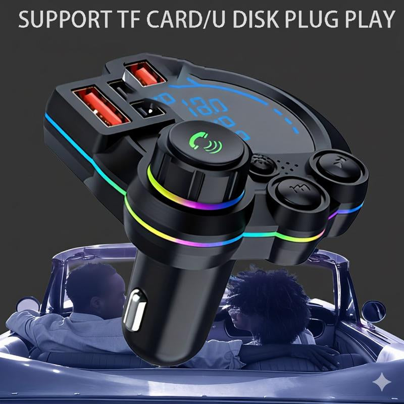New In-Car Bluetooth Car Charger MP3 Player with Dual USB Plugs Hands-Free Calling & Colorful LED Lights Super Fast Charging