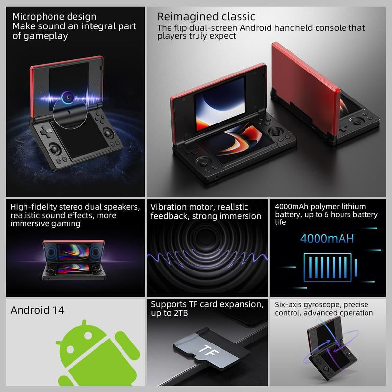 ANBERNIC RG DS Handheld Game Console 4" IPS Dual Screen Android 4000Mah RGDS Flip Video Games Player Supports Rixelhk Wifi Streaming Retro Dual-Screen Flip-Style Gaming Console