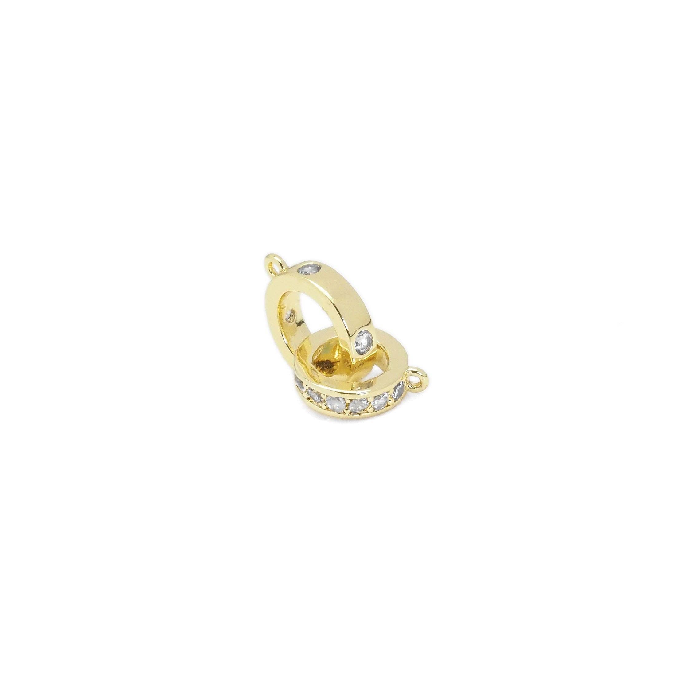 Clear CZ Gold Double Ring Link Charm/necklace, Sku#ZX131