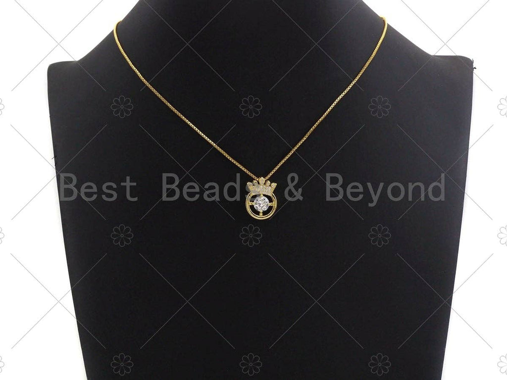 18K Gold Micro CZ Pave with Big CZ Crown Pendant, Gold Crown Charm,  Crown Beads, Jewelry Findings, 14x20mm, sku#LK47