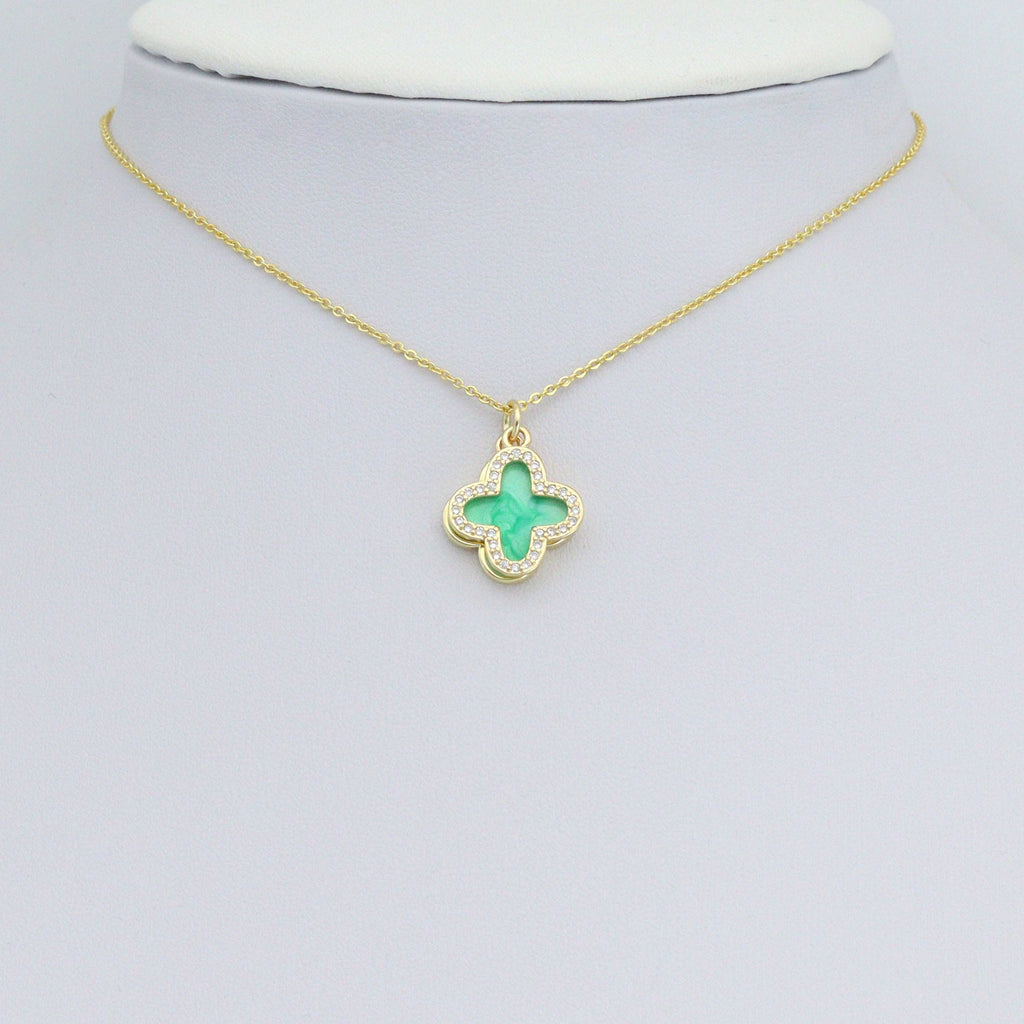 Double CZ Enamel Flower Charm Pendant, Sku#LD704