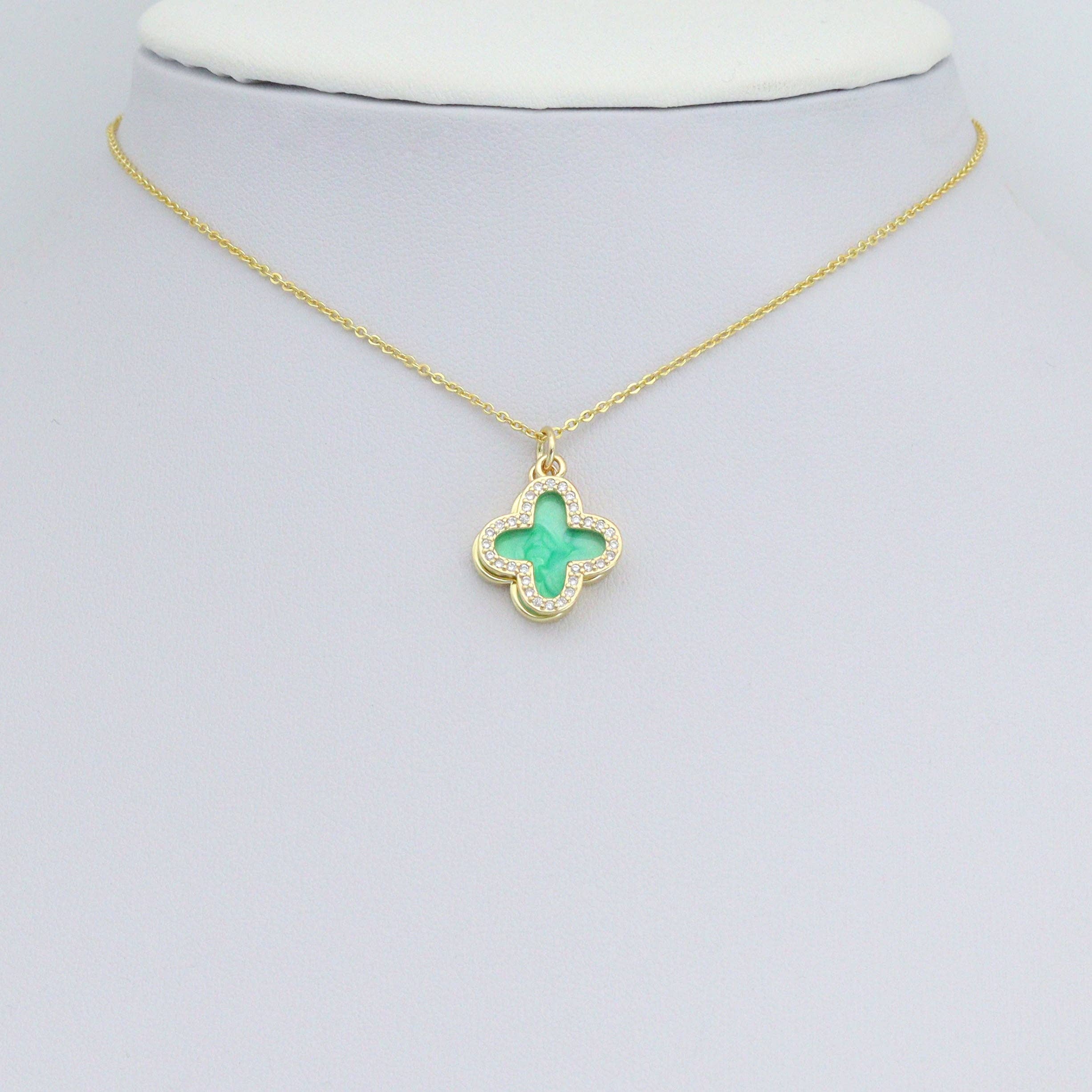 Double CZ Enamel Flower Charm Pendant, Sku#LD704