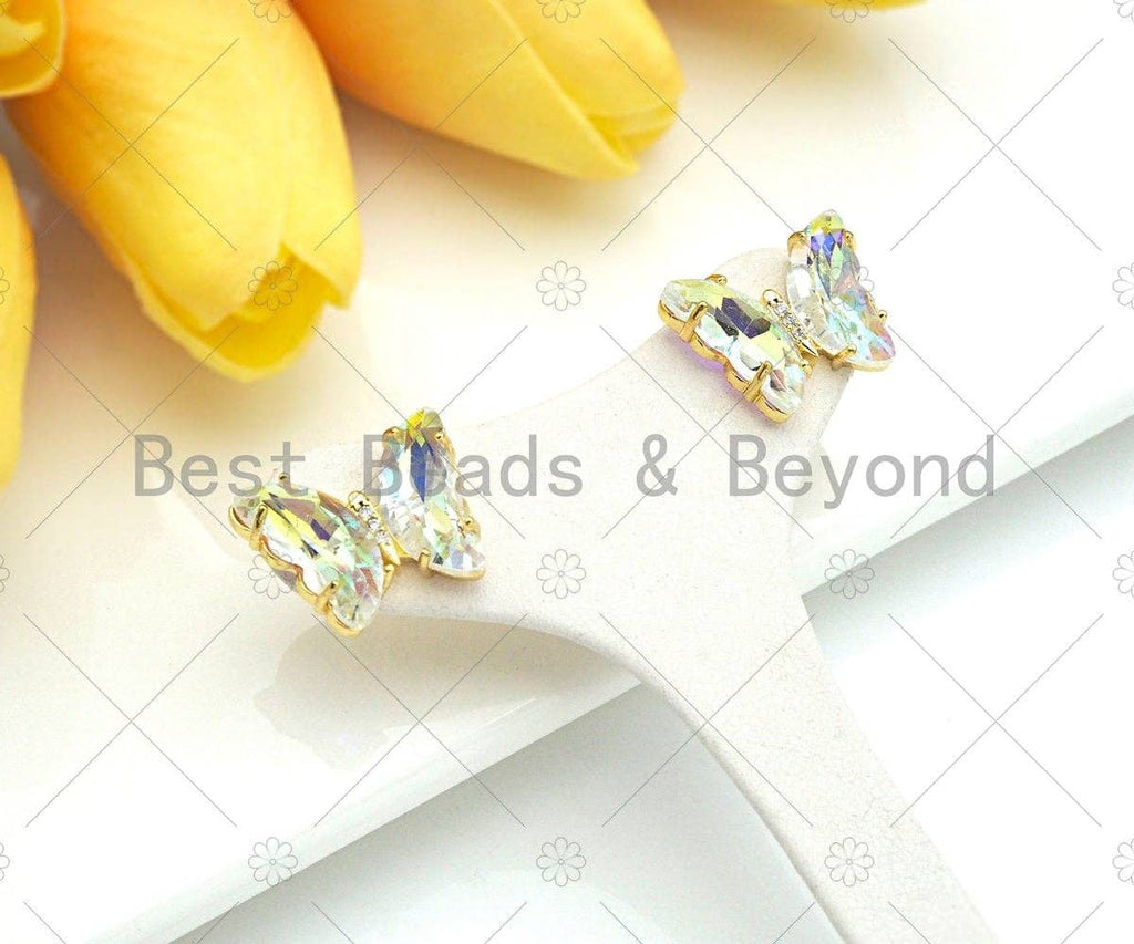 Colorful Glass Butterfly Stud Earrings, Glass Quartz Earrings, Necklace Bracelet Acrylic Butterfly Earrings,19x15mm,Sku#LD88