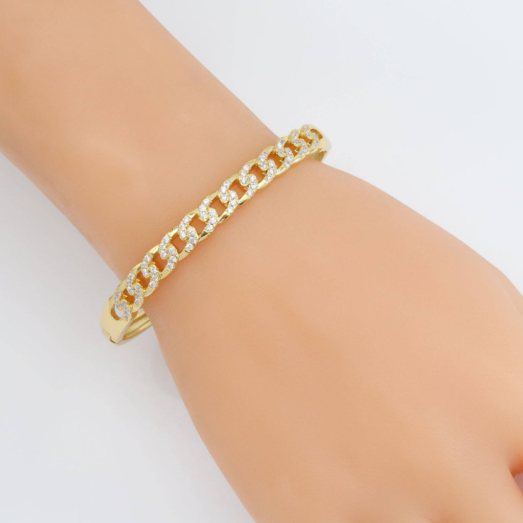 Clear CZ Oval Cuban Link Gold Adjustable Bracelet, Sku#LD548