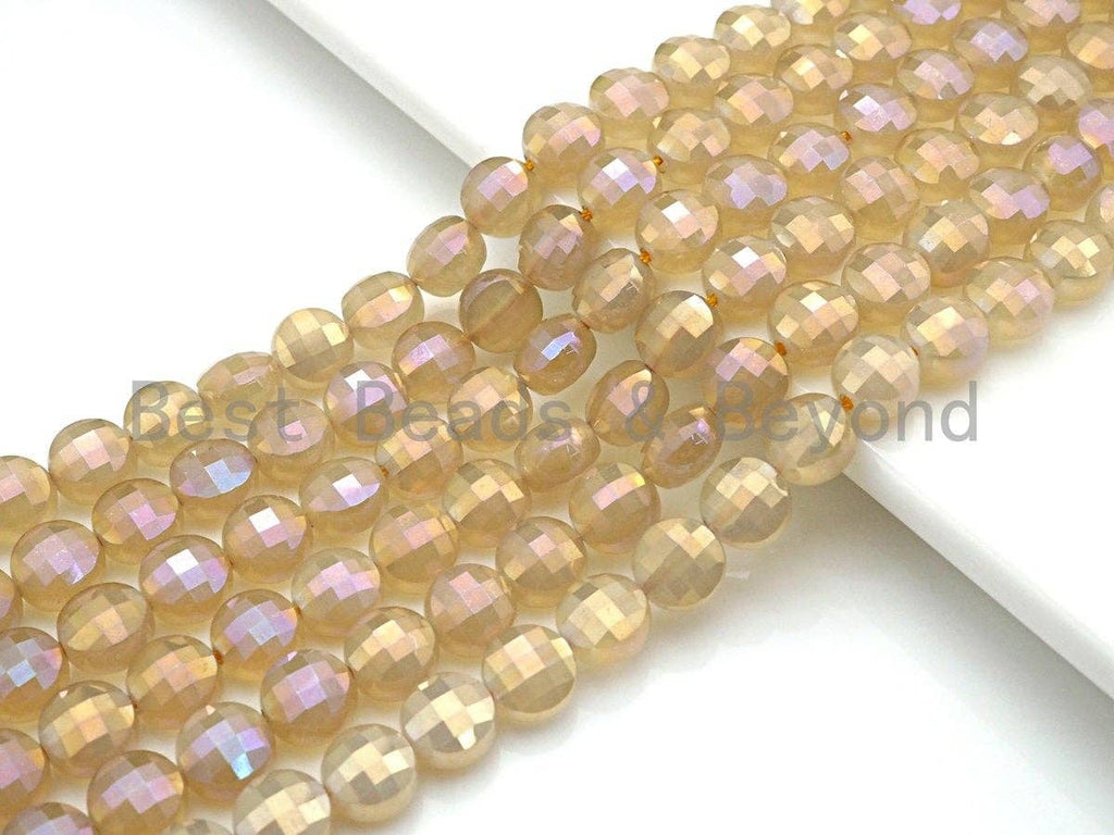 Mystic Plated Gold Agate Checkerboard Cut Coin Shape beads, 6mm/8mm Turtle Shell Cut Gold Agate, 15.5" Full strand, Sku#UA33C