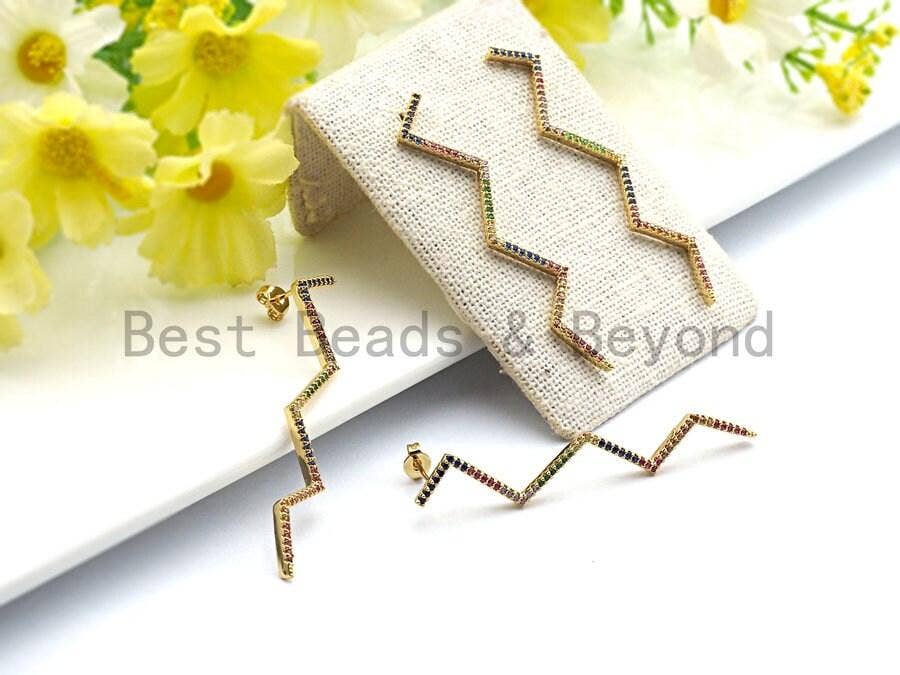 Colorful CZ Long Wavy Line Dangle Earring, Sku#J99