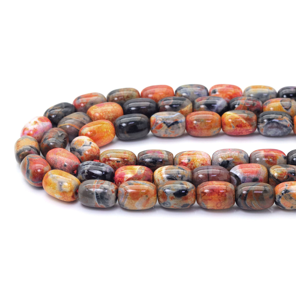 13x18mm Brown Orange Agate Drum Shape Beads, Sku#U1792