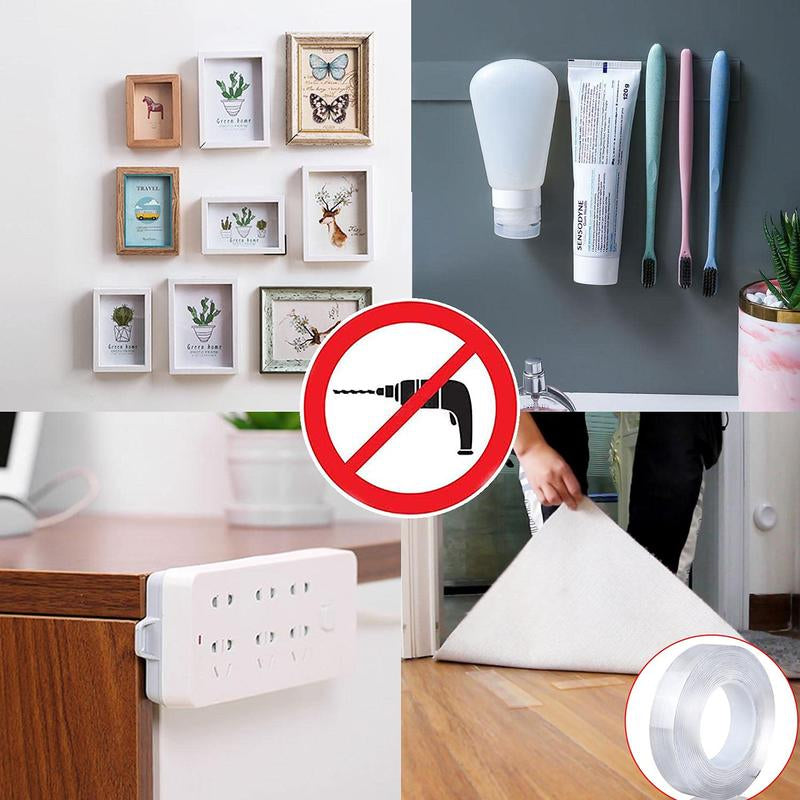 Double Sided Tape Heavy Duty(9.85Ft), Nano Double Sided Adhesive Tape, Clear Mounting Tape Picture Hanging Adhesive Strips.
