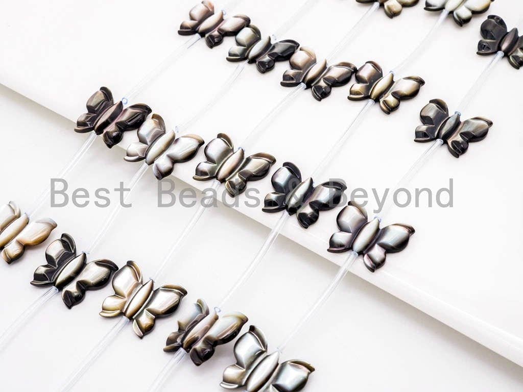 1/10pcs, Natural Mother of Pearl beads, 16x20mm Black and White Carved Pearl Butterfly Beads Strand,SKU#T105