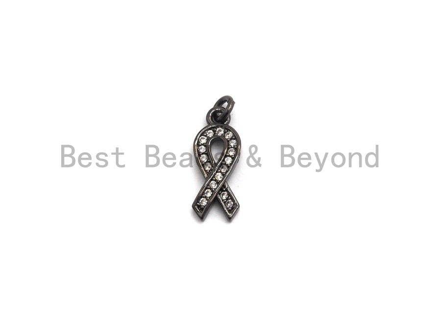 CZ Micro Pave Awareness Ribbon Charm ,Gold/Silver/Black/Rose Gold,Cubic Zirconia Jewelry Findings, Cancer Fighting Charm, 6x16mm,sku#F650