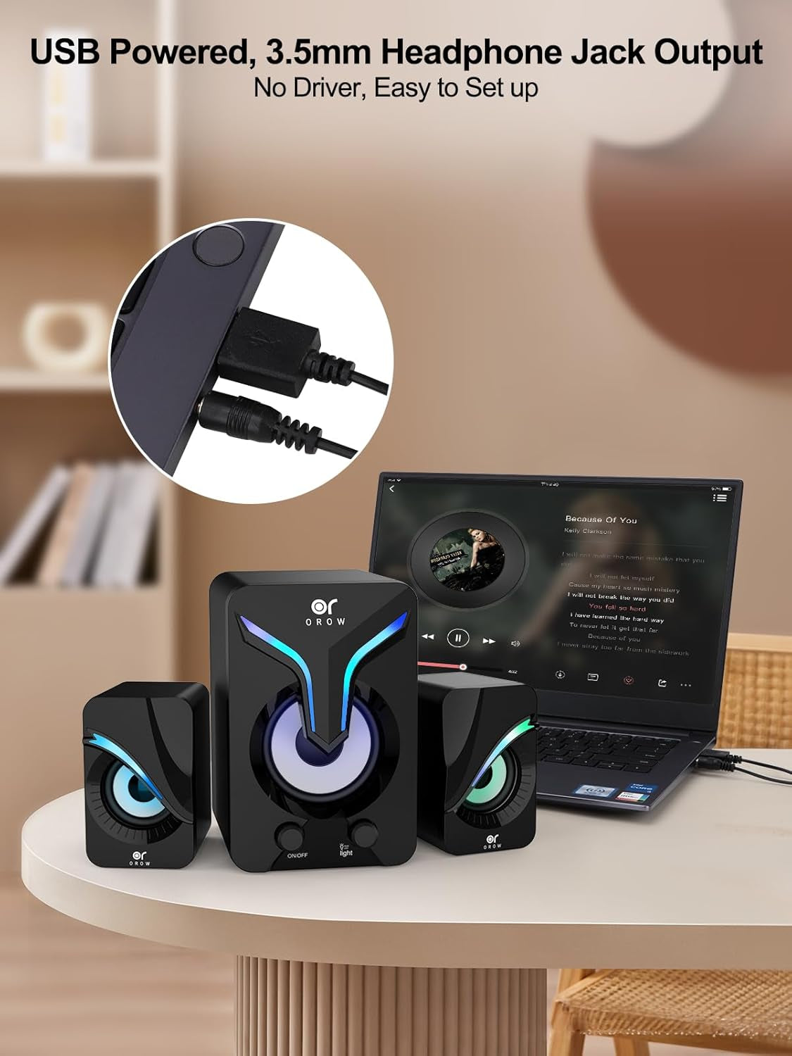 OR O R O W OROW Computer Speakers,Mini PC Speakers with Subwoofer,2.1 Desktop Speaker with RGB Lights,Usb Powered, Stereo Sound,Gaming Speakerwith 3.5Mm Aux Cable for Monitor/Laptop/Tablet(S212)