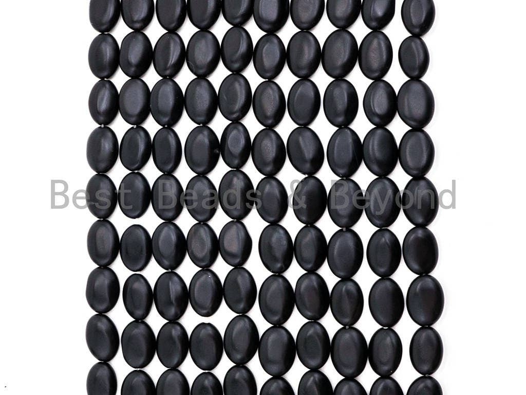 Quality Matte Black Oval Onyx Flat Oval Beads, 8x12mm/10x14mm/13x18mm/15x20mm Gemstones Beads,Oval Black Beads 15.5" Full Strand SKU#Q37