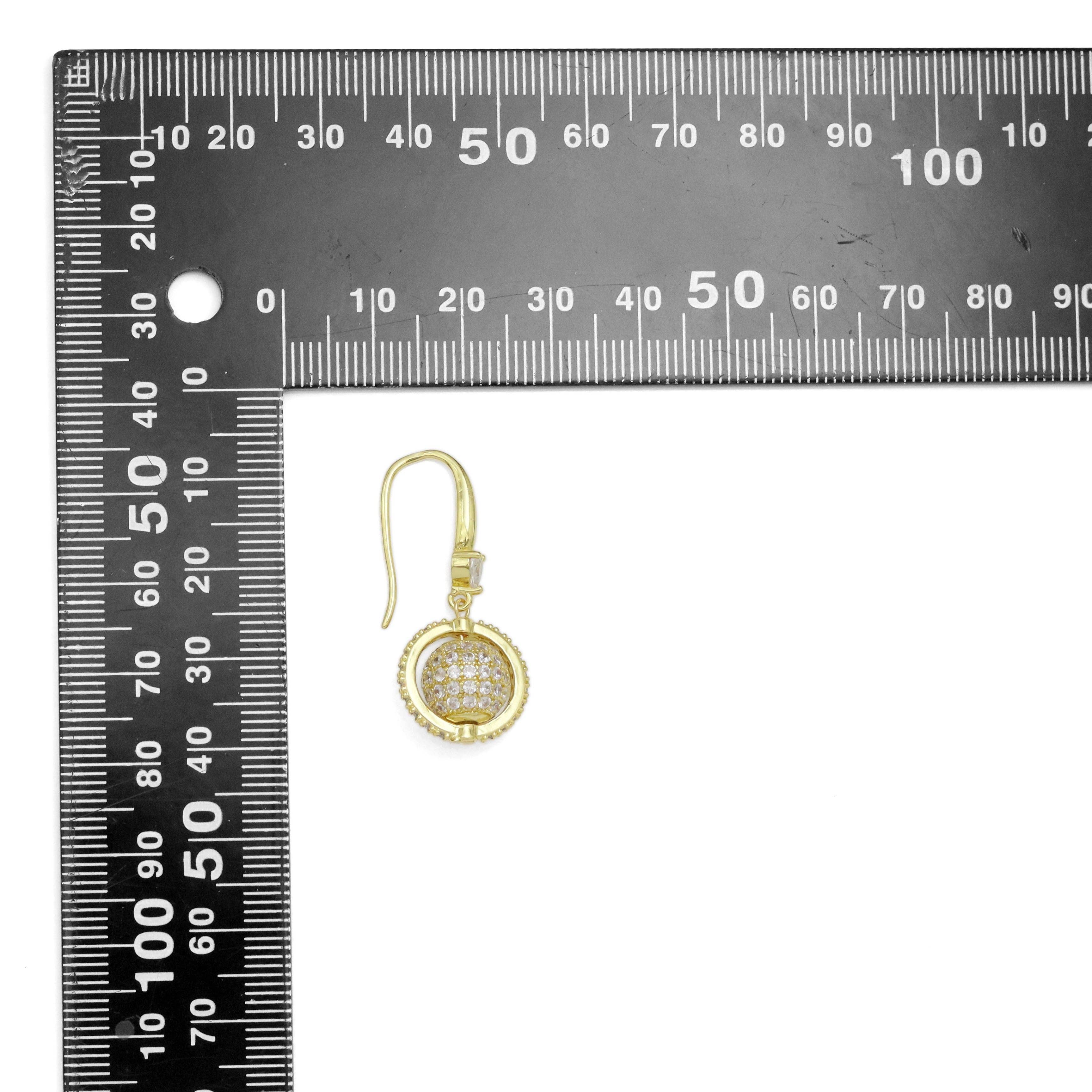 Gold Silver CZ Heart Planet Dangle Earrings, Sku#A211