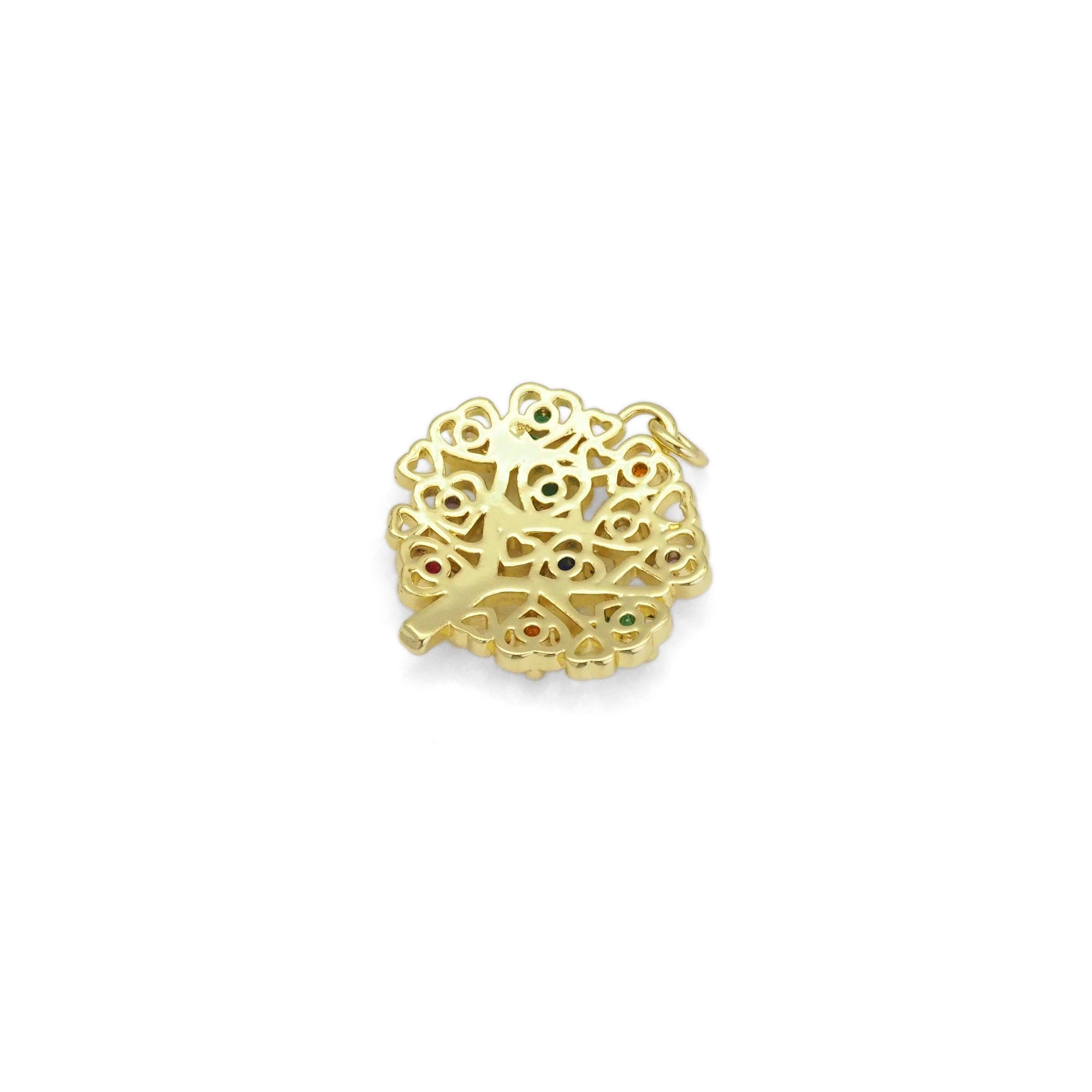 Gold Colorful CZ Heart Tree Charm, Sku#LD423
