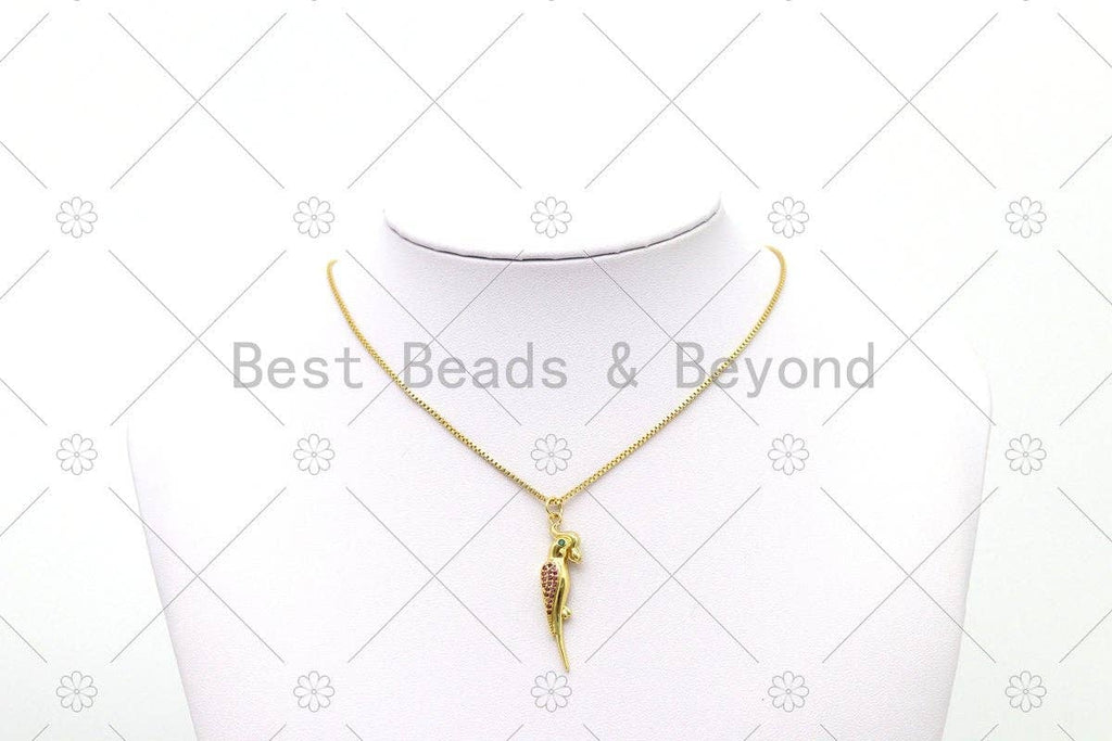 Fuchsia CZ Micro Pave Parrot Shape Pendant, 18K Gold Filled Bird Charm, Necklace Bracelet Charm Pendant,Sku#Y546