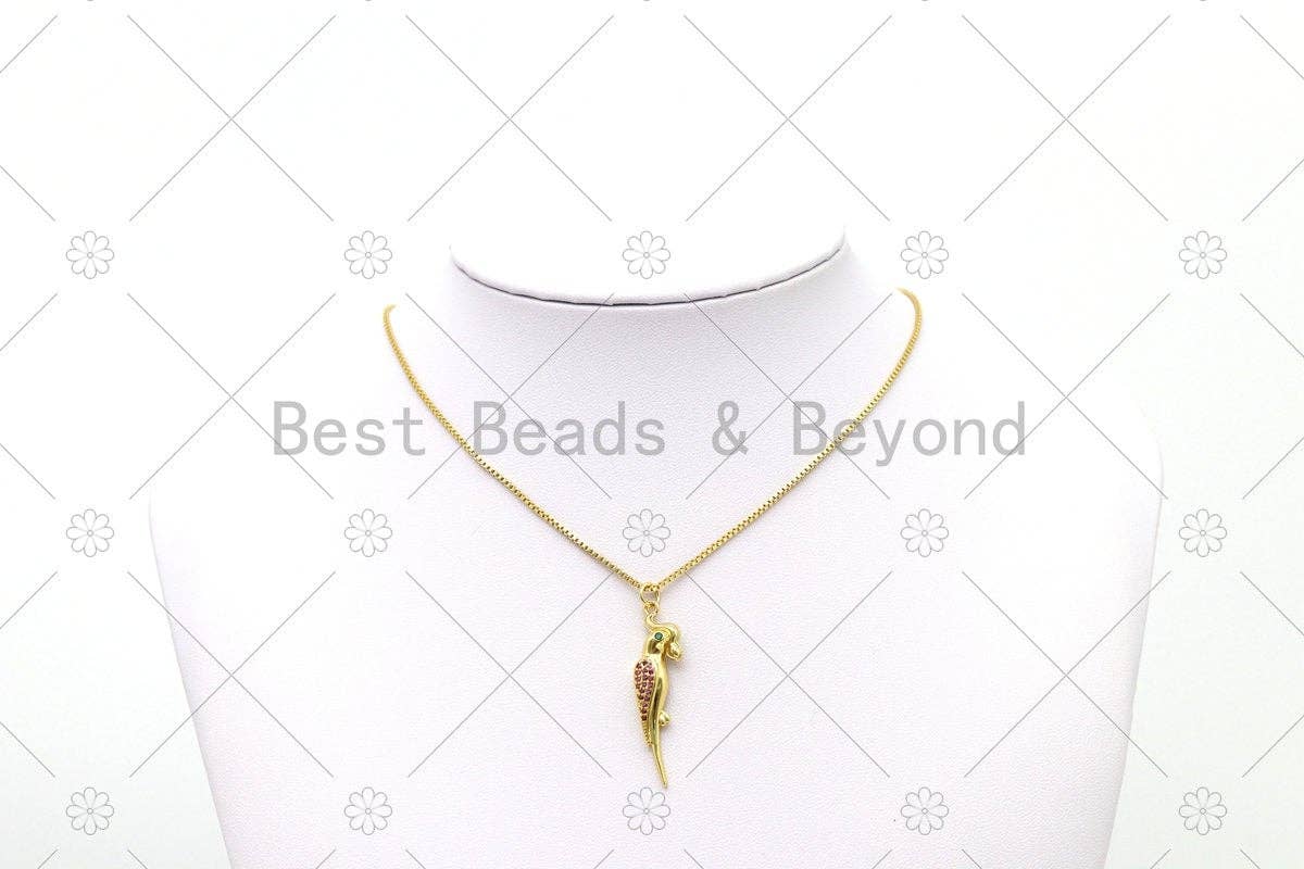 Fuchsia CZ Micro Pave Parrot Shape Pendant, 18K Gold Filled Bird Charm, Necklace Bracelet Charm Pendant,Sku#Y546