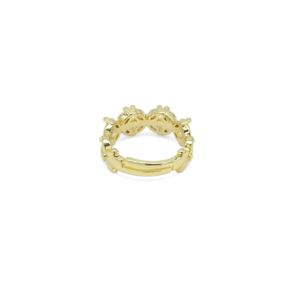 Gold Clear Crystal Flower Adjustable Ring, Sku#LD442