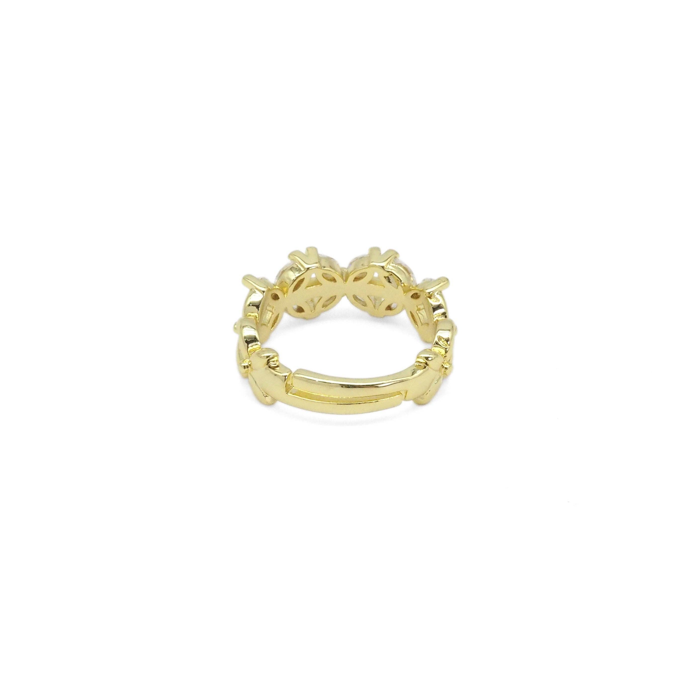 Gold Clear Crystal Flower Adjustable Ring, Sku#LD442