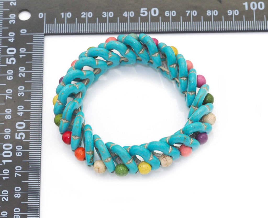 Clover Blue Turquoise Stretch Adjustable Bracelet, Sku#U1459