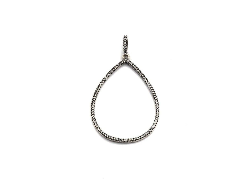 CZ Micro Pave Teardrop Frame Pendant,Antique Silver Finish,  Cz Big Pave Water Drop  Charm Pendant,33x49mm,sku#F982