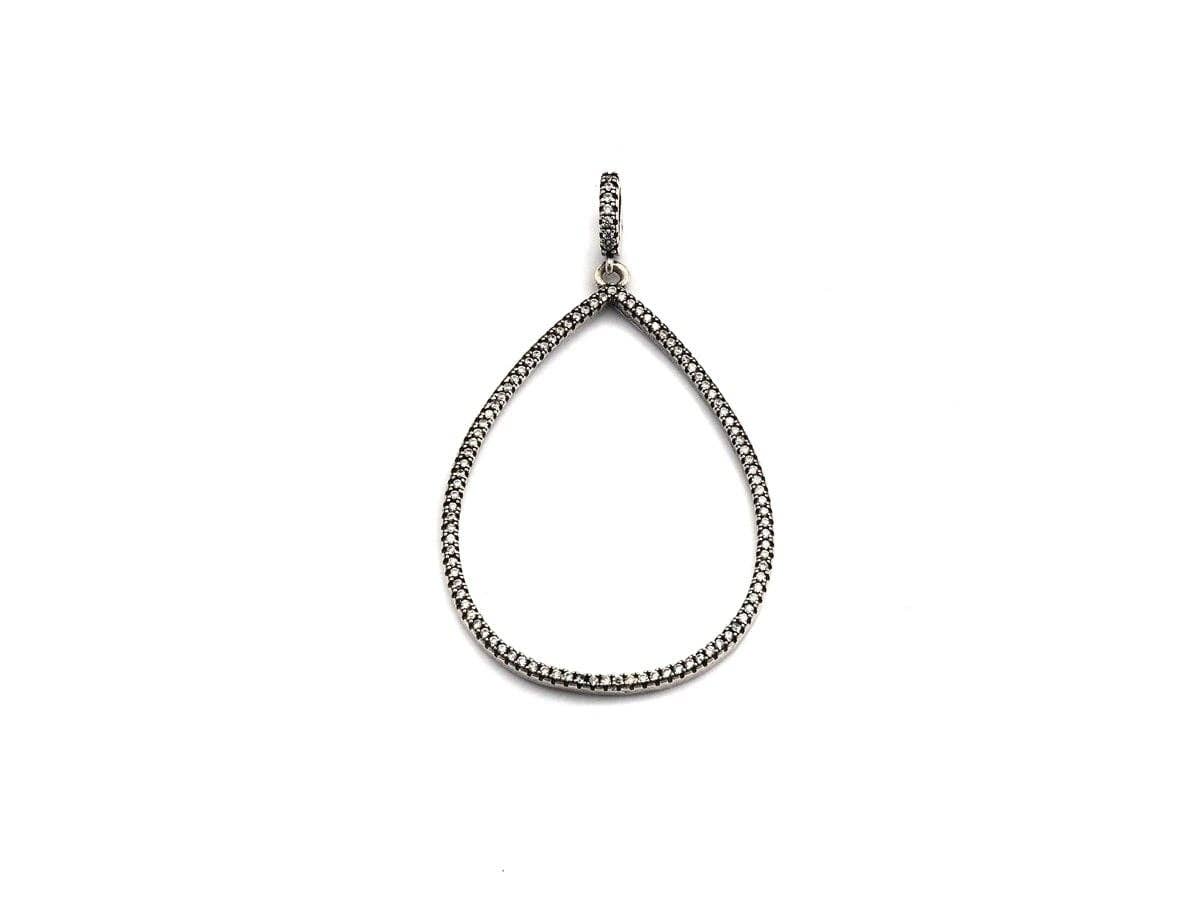 CZ Micro Pave Teardrop Frame Pendant,Antique Silver Finish,  Cz Big Pave Water Drop  Charm Pendant,33x49mm,sku#F982
